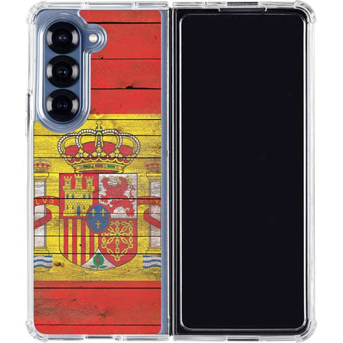 Spain Flag Dark Wood Galaxy Z Fold6 Clear Case